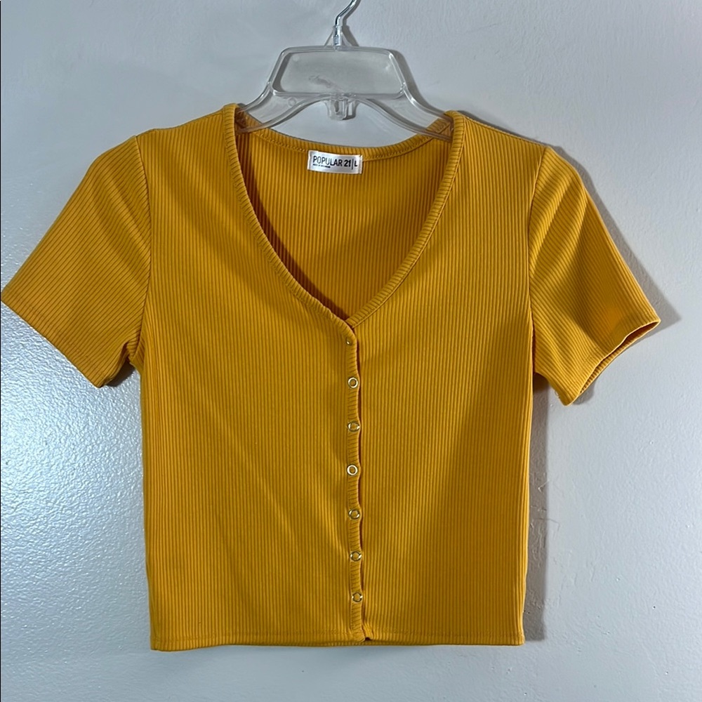 Popular Basics Women's Mustard Button-Up Top size L